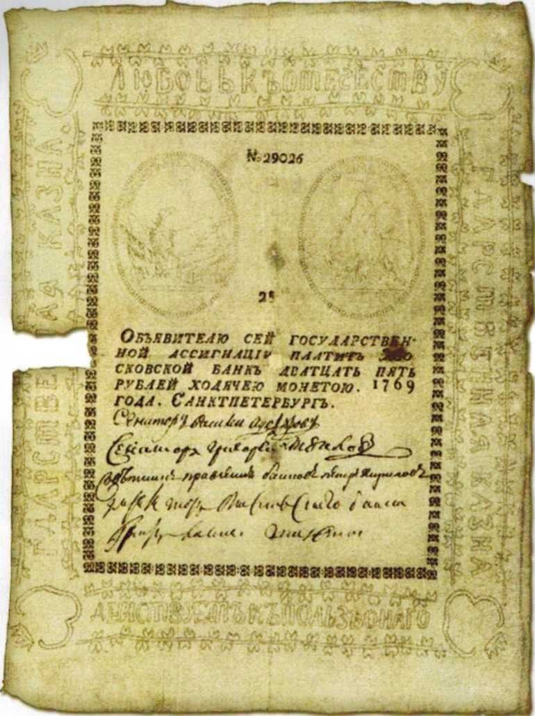 Бумажные деньги (ассигнации при Екатерине II).