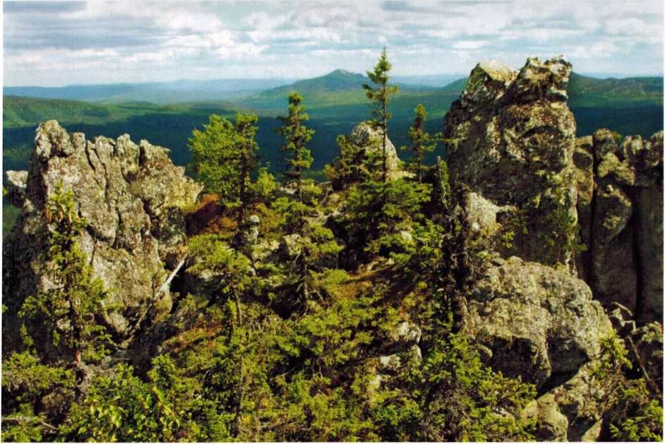 На вершине горы Салават-тау, вдали гора Третья Малиновая, фото А. Крепышева и О. Смирнова 2009 года