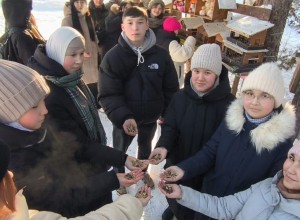 Ученики Гимназии города Белорецка подкармливают зимующих птиц